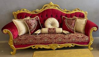 Casa Padrino Luxus Barock Sofa Bordeauxrot / Mehrfarbig / Gold - Prunkvolles Wohnzimmer Sofa mit elegantem Muster und Glitzersteinen - Wohnzimmer Möbel - Barock Möbel - Edel & Prunkvoll