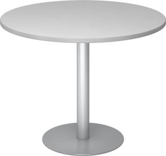 bümö® Besprechungstisch STF, Tischplatte rund 100 x 100 cm in grau, Gestell in silber