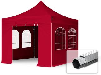 3x3 m Faltpavillon PROFESSIONAL Alu 40mm, Seitenteile mit Sprossenfenstern, rot