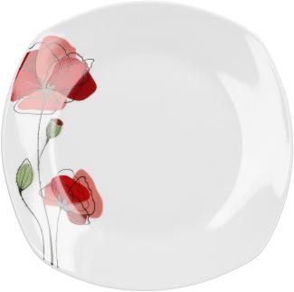 Dessertteller Monika 190x190mm Kuchenteller Servier Frühstück Mohnblume rot edel Porzellan Gastro