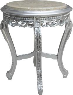 Casa Padrino Barock Beistelltisch Silber mit cremefarbener Marmorplatte 48 x 48 x H. 55 cm - Barockmöbel Beistell Tisch