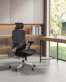 SONGMICS Bürostuhl, Schreibtischstuhl, ergonomisch und verstellbar, neigbare Rückenlehne, nach vorne oder hinten verstellbarer Sitz, Aluminiumlegierung, bis 150 kg belastbar, schwarz NBO068B01