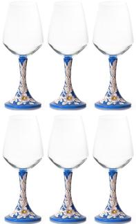 Casa Padrino Luxus Keramik Weinglas 6er Set Blau / Mehrfarbig H. 23,5 cm - Handgefertigte & handbemalte Weingläser - Hotel & Restaurant Accessoires - Luxus Qualität - Made in Italy