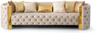 Casa Padrino Luxus Chesterfield 3er Sofa Creme / Gold 260 x 100 x H. 75 cm - Chesterfield Wohnzimmer Sofa - Wohnzimmer Möbel - Chesterfield Möbel - Luxus Möbel - Luxus Einrichtung - Möbel Luxus