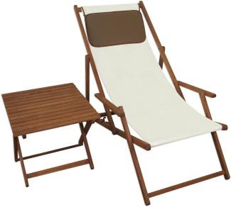 Liegestuhl weiß Gartenliege Kissen Tisch Sonnenliege Holz Gartenstuhl Massivholzmöbel 10-303TKD