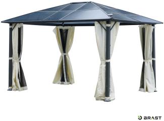 BRAST Alu-Pavillon Premium 3x4m beige festes Dach wasserdicht + Moskitonetz + LEDs