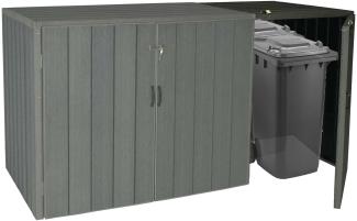 XL 1er-/2er-WPC-Mülltonnenverkleidung Erweiterung HWC-J28, Premium Mülltonnenbox, Metall Holzoptik ~ grau