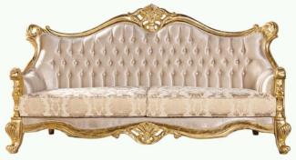 Casa Padrino Luxus Barock Sofa Beige / Gold - Prunkvolles Wohnzimmer Sofa mit Muster - Barock Wohnzimmer Möbel - Edel & Prunkvoll