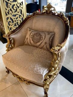 Casa Padrino Luxus Barock Sessel Silber / Braun / Gold - Prunkvoller Barockstil Wohnzimmer Sessel - Barock Möbel
