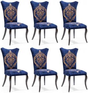 Casa Padrino Barock Esszimmer Stuhl Set Royalblau / Gold / Schwarz 50 x 47 x H. 105 cm - Küchen Stühle 6er Set - Barock Esszimmer Möbel
