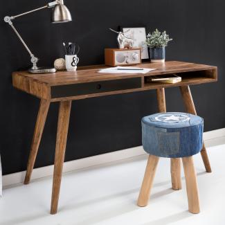 KADIMA DESIGN SAVIO Massivholz Schreibtisch - Retro Stil mit viel Stauraum und voller Funktionalität für Ihr Home Office. Farbe: Schwarz