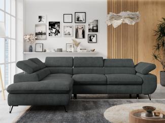 Ecksofa mit Bettfunktion, Modern Sofa, L-form, Einstellbare Kopfstützen, Bettkasten, PETER, 1x Ecksofa, Dunkelgrau, Stoff, links