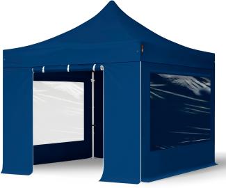 3x3 m Faltpavillon PROFESSIONAL Alu 40mm, Seitenteile mit Panoramafenstern, blau