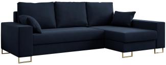Ecksofa, Bettsofa, L-Form Couch mit Bettkasten - DORIAN-L - Dunkelblau Velvet