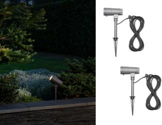 LED Garten Baumstrahler 2er SET mit Erdspieß 12V Trafo & 10mtr. Kabel, 27cm hoch