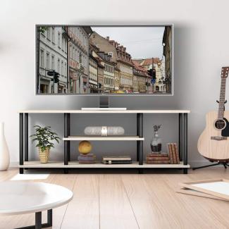 COSTWAY TV-Schrank Fernsehschrank TV-Regal mit Metallrahmen, Fernsehtisch Wohnzimmerschrank Küchenschrank 110cm breit Sideboard für Fernseher (Grau)