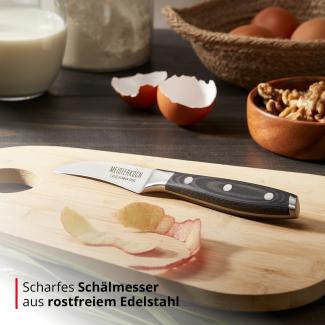 Meisterkoch Schälmesser Messer Küchenmesser | 7,5 cm Klinge aus rostfreiem deutschen Edelstahl | ergonomischer Micarta-Griff mit Fingerschutz, 3-fach vernietet