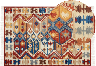 Kelim Teppich Wolle mehrfarbig 160 x 230 cm abstraktes Muster Kurzflor VANASHEN