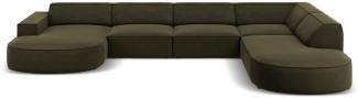 Micadoni 7-Sitzer Samtstoff Panorama Ecke rechts Sofa Jodie | Bezug Green | Beinfarbe Black Plastic