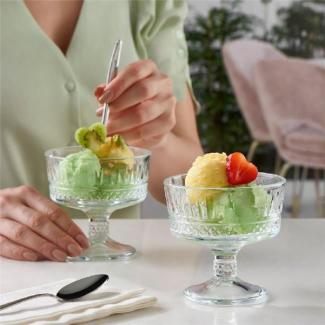 Pasabahce 2er-Set 51749 Elysia Stand-Eisbecher Dessertschale Stand Schale Allzweck Eisbehälter aus Glas