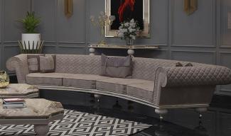 Casa Padrino Luxus Art Deco Sofa Grau / Gold - Gebogenes Wohnzimmer Sofa - Hotel Sofa - Luxus Art Deco Wohnzimmer & Hotel Möbel - Luxus Qualität