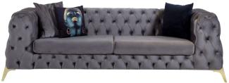 Casa Padrino Luxus Chesterfield Samt Sofa Grau / Messing 240 x 95 x H. 81 cm