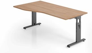 Hammerbacher Schreibtisch C-Fuß, Nussbaum / Graphit Freiform, links oder rechts montierbar, 180x100 / 80 cm