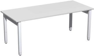 Schreibtisch '4 Fuß Pro Quadrat' höhenverstellbar, 180x80x68-86cm, Lichtgrau / Silber