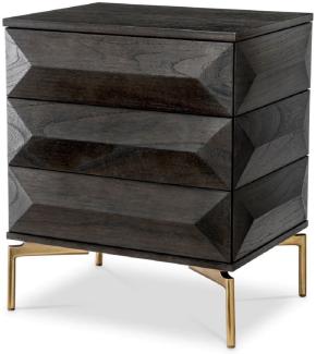 Casa Padrino Luxus Nachttisch Mokka / Messing 64 x 48 x H. 72 cm - Massivholz Beistelltisch mit 3 Schubladen - Schlafzimmer Möbel - Luxus Möbel - Luxus Einrichtung - Möbel Luxus