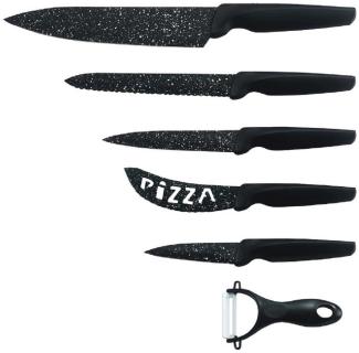 6 teilig Messerset 5 Messer 1 Sparschäler Set Brotmesser Kochmesser Fleischmesser Brotmesser Schwarz