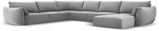 Micadoni 8-Sitzer Samtstoff Panorama Ecke links Sofa Kaelle | Bezug Grey | Beinfarbe Black Plastic