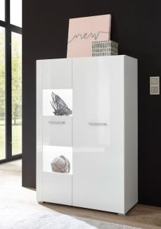 Highboard Corado 80cm weiß Hochglanz Vitrine Wohnzimmer Modern Kommode