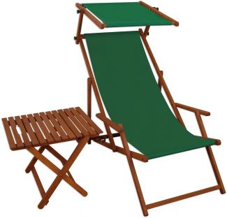 Sonnenliege grün Liegestuhl Sonnendach Tisch Gartenliege Holz Deckchair Strandstuhl 10-304 S T
