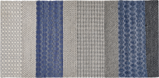 Teppich Wolle grau blau 80 x 150 cm Streifenmuster Kurzflor AKKAYA