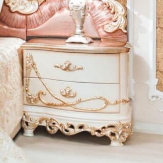 Casa Padrino Luxus Barock Nachtkommode Weiß / Creme / Kupferfarben 70 x 55 x H. 68 cm - Prunkvoller Massivholz Nachttisch - Barock Schlafzimmer Möbel