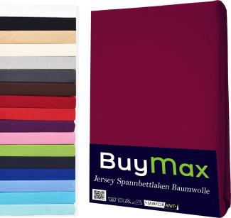 Buymax Spannbettlaken 180x200cm Baumwolle 100% Spannbetttuch Bettlaken Jersey, Matratzenhöhe bis 25 cm, Farbe Bordeaux