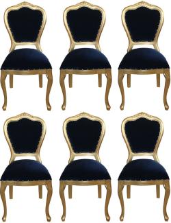 Casa Padrino Luxus Barock Esszimmer Set Royalblau / Gold 45 x 46 x H. 99 cm - 6 handgefertigte Esszimmerstühle - Barock Esszimmermöbel