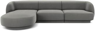Micadoni 4-Sitzer Samtstoff Ecke links Sofa Miley | Bezug Light Grey | Beinfarbe Black Plastic