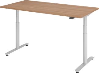 bümö® smarter Schreibtisch Serie-XDLR elektrisch höhenverstellbar mit App-Steuerung 160 x 80 cm in Nussbaum / Silber