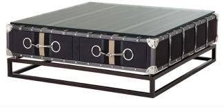 Casa Padrino Luxus Couchtisch im Vintage Koffer Design mit Horsebit Applikationen Dunkelgrau 90 x 90 cm Salon Tisch Wohnzimmer