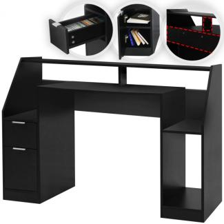 MIADOMODO® Schreibtisch mit Schubladen und Stauraum, MDF schwarz, 123 x 55 x 90 cm