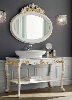 Casa Padrino Luxus Barock Badezimmer Set Elfenbeinfarben / Gold - 1 Waschtisch & 1 Wandspiegel - Badezimmer Möbel im Barockstil - Edel & Prunkvoll