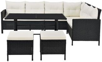 Juskys 'Manacor' Gartenlounge mit Sofa, Tisch, 2 Hocker & Kissen, bis 7 Personen, Polyrattan, schwarz/creme, 80 x 228 x 178 cm