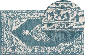 Teppich Wolle weiß blau 80 x 150 cm GEVAS