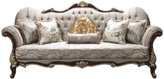 Casa Padrino Luxus Barock Wohnzimmer Sofa mit Glitzersteinen und dekorativen Kissen Silbergrau / Braun / Gold 230 x 85 x H. 120 cm - Barock Möbel