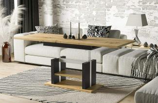 Endo-Möbel Couchtisch Dior 110cm erweiterbar auf 170cm höhenverstellbar Doppellift modern Tisch (Artisan Eiche)
