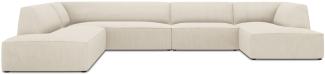 Micadoni 7-Sitzer Panorama Ecke links Sofa Ruby | Bezug Light Beige | Beinfarbe Black Plastic