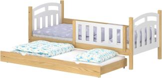 WNM Group Kinderbett Ausziehbar Suzie - aus Massivholz - Ausziehbett für Mädchen und Jungen - Hohe Qualität Bett mit Rausfallschutz für Kinder 160x80 / 150x80 cm - Natürliche Kiefer