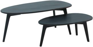 FINEBUY Satztisch FB54370 (Mango Massivholz, Couchtisch 2er Set Schwarz), Wohnzimmertisch Nierenform, Sofatisch Dreibein