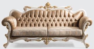 Casa Padrino Luxus Barock Sofa Braun / Silber / Weiß / Gold - Handgefertigtes Wohnzimmer Sofa mit elegantem Muster